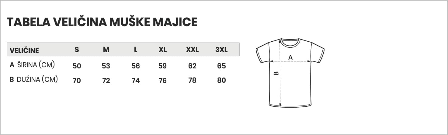 Tabela veličina za muške premium reklamne majice