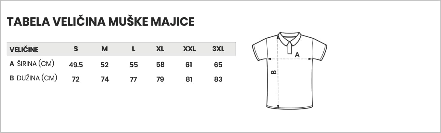 Tabela veličina za muške premium polo reklamne majice
