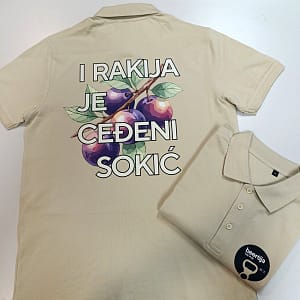 Bež premium polo rekamna majica Beertija - DTF štampa Moj kroj