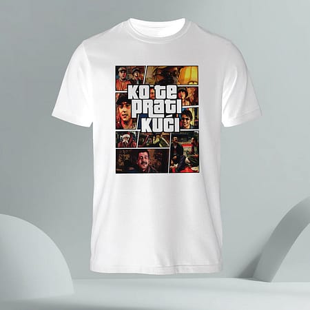 Bela muška majica sa natpisom Ko te prati kući - Munje