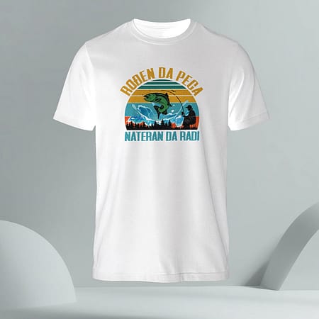 Bela muška majica Rođen da peca, nateran da radi