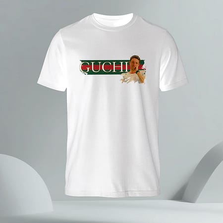 Bela muška majica sa natpisom Guchi, Švaba – Vratiće se rode